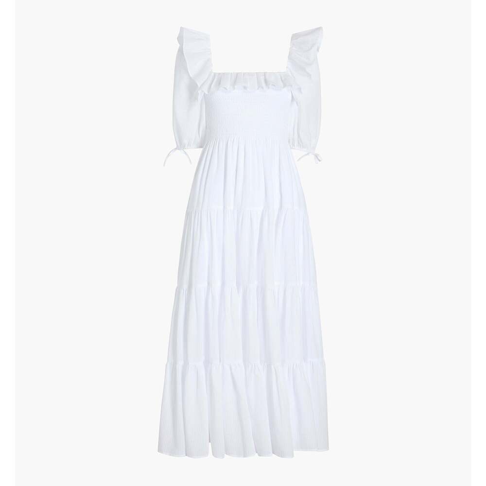 Hill House Home The Corinne Nap Dress - White Shadow Stripe Size MWhite Shadow S